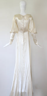 "Ivory Satin" Vintage 1930's Ivory Satin Button Back Gown UK 8-10 US 4-6