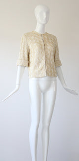 "Textural Sequins" Vintage 1950's Cream Sequin Embellished Cardigan UK 12 US 8