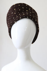 "Gold Sequins & Beadwork" Vintage 1940's Angled Beaded Felt Pill Box Hat