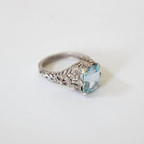 "Aquamarine & Silver" Vintage 1930' Sterling Silver & Aquamarine Ring UK N US 6.75