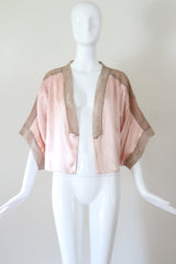"Pink Silk & Mocha Lace" Vintage 1930's Pink Silk & Mocha Lace Kimono Sleeve Jacket UK 10-14 US 6-10