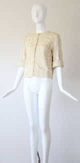 "Textural Sequins" Vintage 1950's Cream Sequin Embellished Cardigan UK 12 US 8
