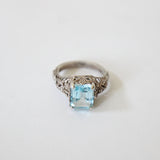 "Aquamarine & Silver" Vintage 1930' Sterling Silver & Aquamarine Ring UK N US 6.75