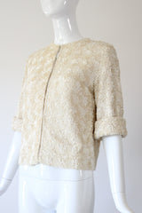 "Textural Sequins" Vintage 1950's Cream Sequin Embellished Cardigan UK 12 US 8