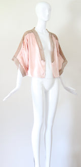 "Pink Silk & Mocha Lace" Vintage 1930's Pink Silk & Mocha Lace Kimono Sleeve Jacket UK 10-14 US 6-10