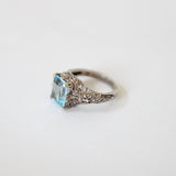 "Aquamarine & Silver" Vintage 1930' Sterling Silver & Aquamarine Ring UK N US 6.75