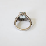 "Aquamarine & Silver" Vintage 1930' Sterling Silver & Aquamarine Ring UK N US 6.75