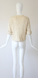 "Textural Sequins" Vintage 1950's Cream Sequin Embellished Cardigan UK 12 US 8
