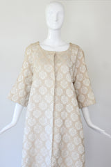 "Cream & Champagne" Vintage 1960's Cream & Champagne Matelasse Brocade Coat UK 10-14 US 6-10