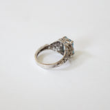 "Aquamarine & Silver" Vintage 1930' Sterling Silver & Aquamarine Ring UK N US 6.75
