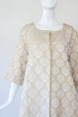 "Cream & Champagne" Vintage 1960's Cream & Champagne Matelasse Brocade Coat UK 10-14 US 6-10