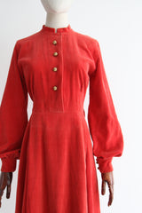 "Coral Cord" Vintage 1940's Coral Corduroy Dress UK 12-14 US 8-10