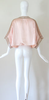 "Pink Silk & Mocha Lace" Vintage 1930's Pink Silk & Mocha Lace Kimono Sleeve Jacket UK 10-14 US 6-10