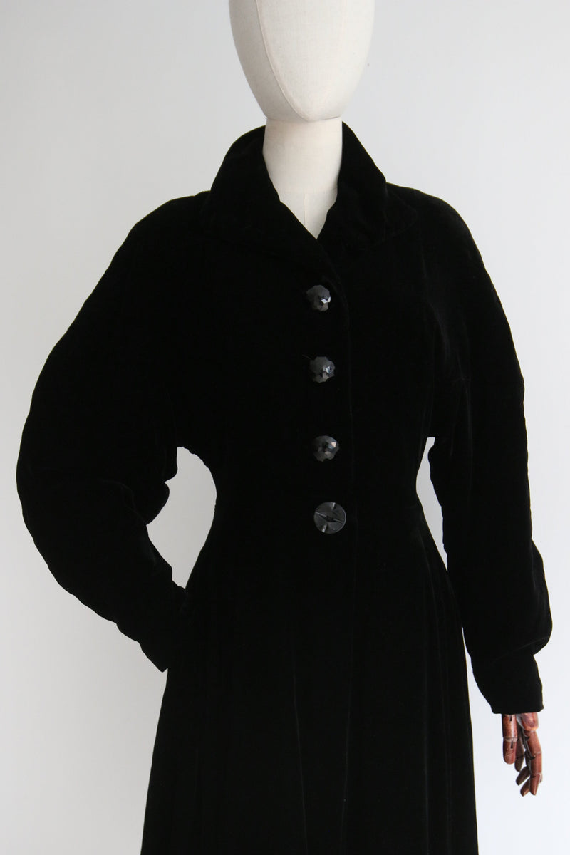 "La Nuit" Vintage 1940's Black Velvet Princess Coat UK 10 US 6