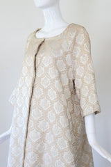 "Cream & Champagne" Vintage 1960's Cream & Champagne Matelasse Brocade Coat UK 10-14 US 6-10