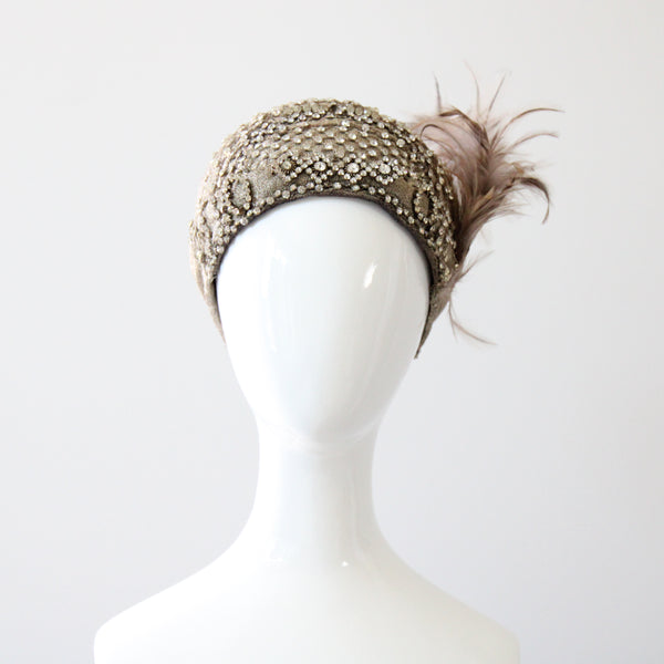 "Silver Rhinestones & Lamé" Vintage 1920's Lamé & Rhinestone Cloche Hat