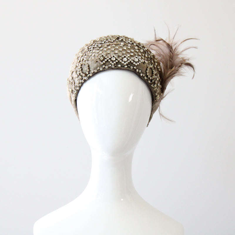 "Silver Rhinestones & Lamé" Vintage 1920's Lamé & Rhinestone Cloche Hat