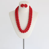 "Red Berries" Vintage 1940's Multi-Strand Necklace & Earring Demi-Parure Set