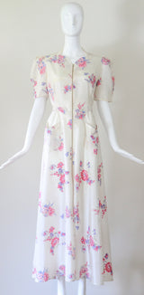 "Summer Florals" Vintage 1930's Rayon Floral Print Dress UK 10 US 6