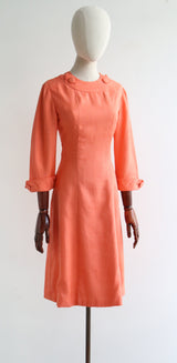 "Texan Rose" Vintage 1960's Silk Button Detail Shift Dress UK 8-10 US 4-6