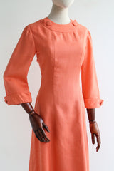 "Texan Rose" Vintage 1960's Silk Button Detail Shift Dress UK 8-10 US 4-6