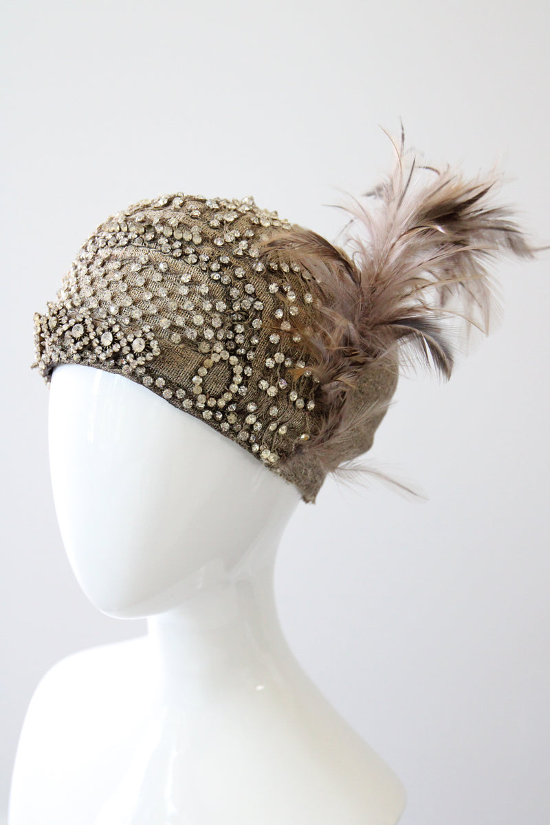 "Silver Rhinestones & Lamé" Vintage 1920's Lamé & Rhinestone Cloche Hat
