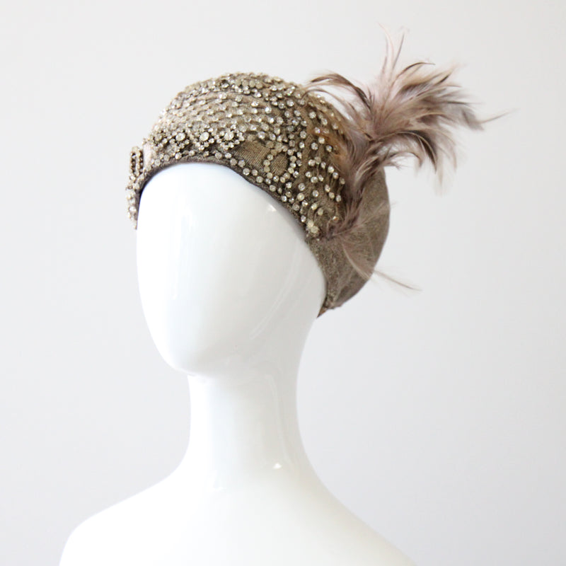 "Silver Rhinestones & Lamé" Vintage 1920's Lamé & Rhinestone Cloche Hat