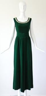 "Emerald Palazzo" Vintage 1960's Emerald Green Velvet Palazzo Trouser Set UK 10 US 6