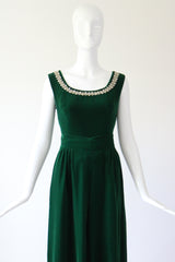"Emerald Palazzo" Vintage 1960's Emerald Green Velvet Palazzo Trouser Set UK 10 US 6