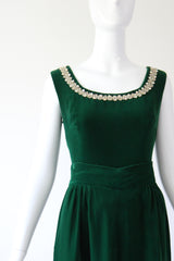 "Emerald Palazzo" Vintage 1960's Emerald Green Velvet Palazzo Trouser Set UK 10 US 6
