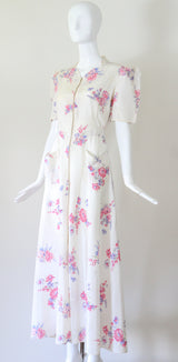 "Summer Florals" Vintage 1930's Rayon Floral Print Dress UK 10 US 6