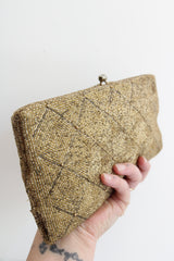 "Golden Beads" Vintage 1960's Gold Beaded Evening Clutch Bag