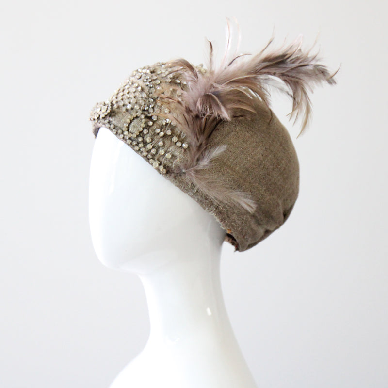 "Silver Rhinestones & Lamé" Vintage 1920's Lamé & Rhinestone Cloche Hat
