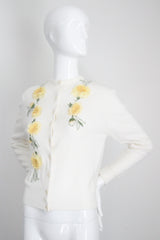 "Blooming Spring Florals" Vintage 1950's Cream & Yellow Floral Embellished Cardigan UK 10-12 US 6-8