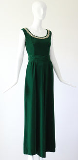"Emerald Palazzo" Vintage 1960's Emerald Green Velvet Palazzo Trouser Set UK 10 US 6