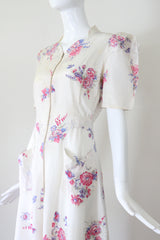 "Summer Florals" Vintage 1930's Rayon Floral Print Dress UK 10 US 6