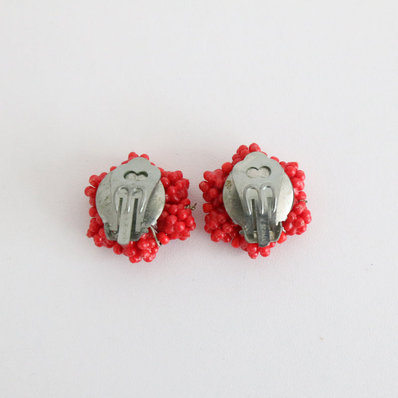 "Red Berries" Vintage 1940's Multi-Strand Necklace & Earring Demi-Parure Set
