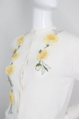 "Blooming Spring Florals" Vintage 1950's Cream & Yellow Floral Embellished Cardigan UK 10-12 US 6-8