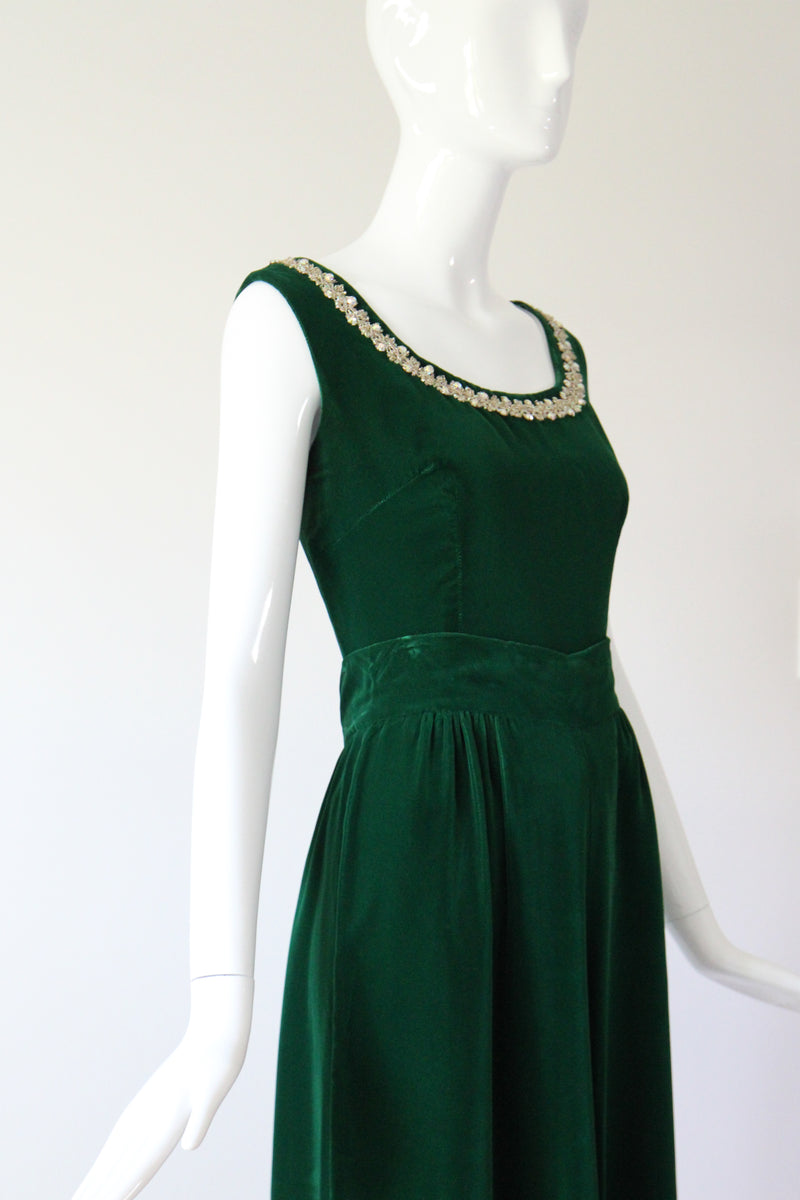 "Emerald Palazzo" Vintage 1960's Emerald Green Velvet Palazzo Trouser Set UK 10 US 6