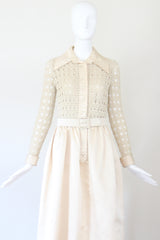 "Cream Silk & Crochet" Vintage 1970's Cream Silk & Crochet Gown UK 8 US 4