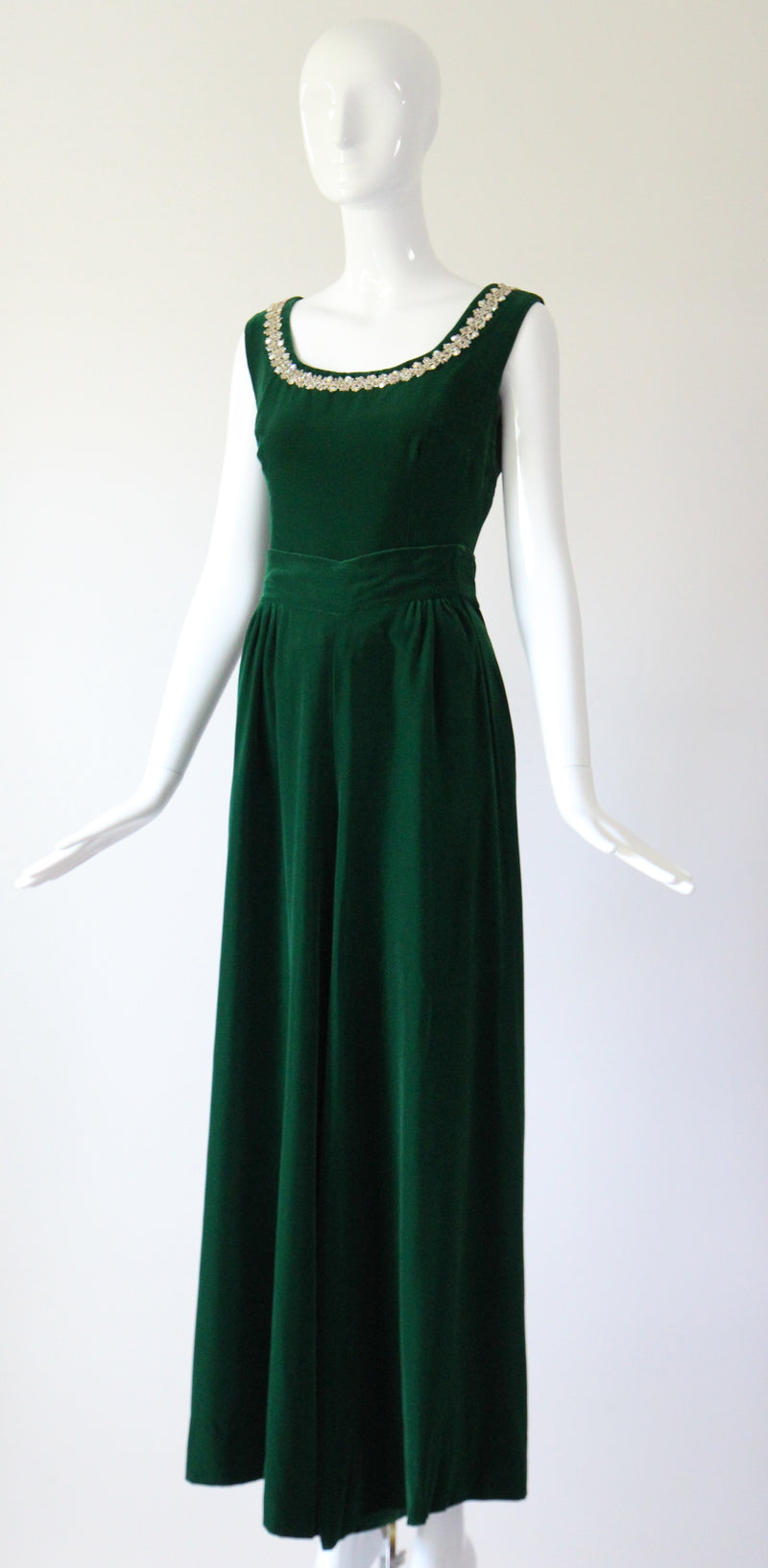 "Emerald Palazzo" Vintage 1960's Emerald Green Velvet Palazzo Trouser Set UK 10 US 6