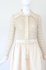"Cream Silk & Crochet" Vintage 1970's Cream Silk & Crochet Gown UK 8 US 4