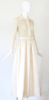 "Cream Silk & Crochet" Vintage 1970's Cream Silk & Crochet Gown UK 8 US 4