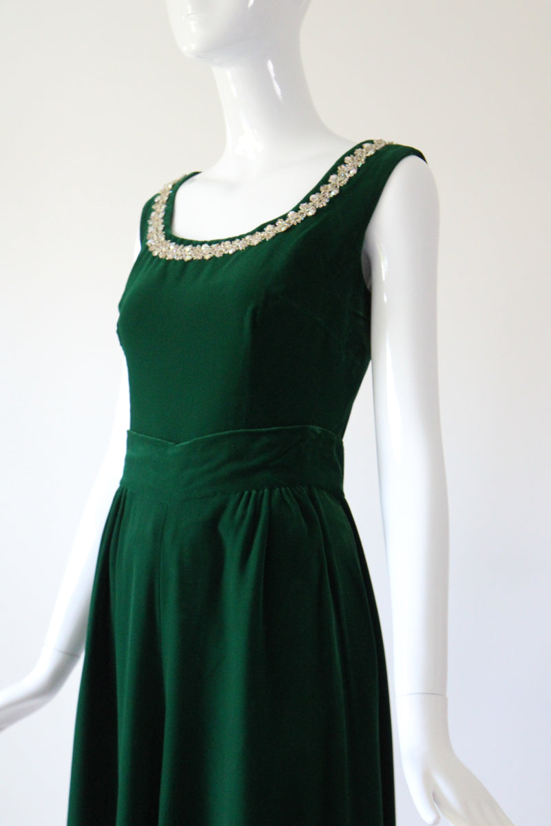 "Emerald Palazzo" Vintage 1960's Emerald Green Velvet Palazzo Trouser Set UK 10 US 6