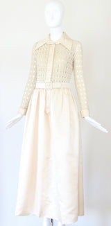 "Cream Silk & Crochet" Vintage 1970's Cream Silk & Crochet Gown UK 8 US 4