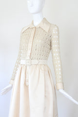 "Cream Silk & Crochet" Vintage 1970's Cream Silk & Crochet Gown UK 8 US 4