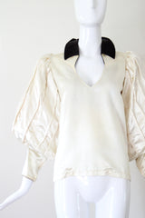"Box Pleated Bishops" Vintage 1930's Couture Cream Rayon Bishop Sleeve Blouse UK 10 US 6
