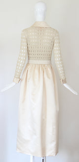 "Cream Silk & Crochet" Vintage 1970's Cream Silk & Crochet Gown UK 8 US 4