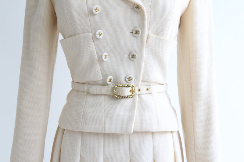 "Cream & Gold Chanel" Vintage Cream & Gold Chanel Skirt Suit UK 8 US 4