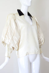 "Box Pleated Bishops" Vintage 1930's Couture Cream Rayon Bishop Sleeve Blouse UK 10 US 6